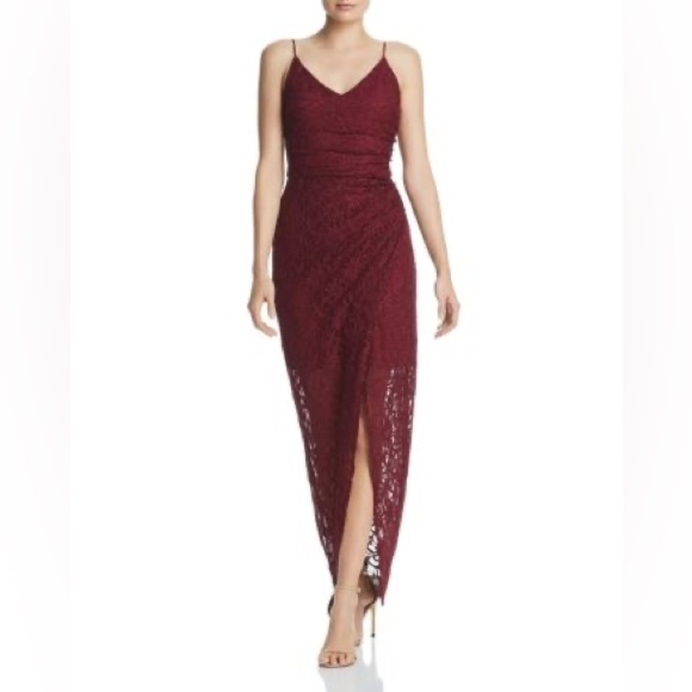 Aqua burgundy lace gown